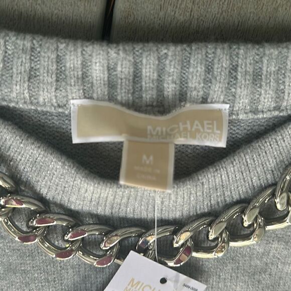 MICHAEL KORS Pearl Heather Sleeveless Sweater MK Gray Pullover Chain Detail Size - Picture 5 of 5